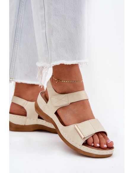 Comfortable women's sandals with Velcro gold Iphiope