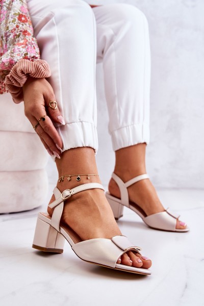 Leather Sandals On High Heel Beige Lorisa