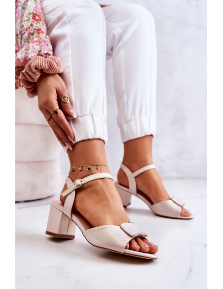 Leather Sandals On High Heel Beige Lorisa