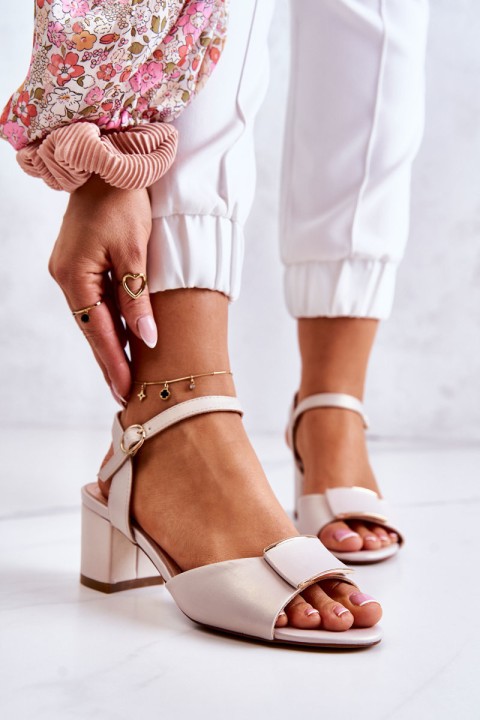 Leather Sandals On High Heel Beige Lorisa