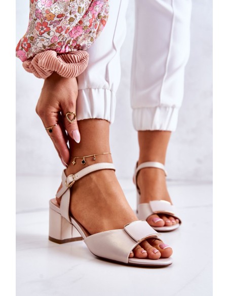 Leather Sandals On High Heel Beige Lorisa