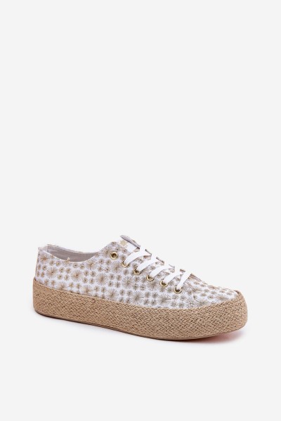 Patterned Women's Sneakers On Platform With Braiding Lee Cooper LCW-25-08-3648L White-Gold 2