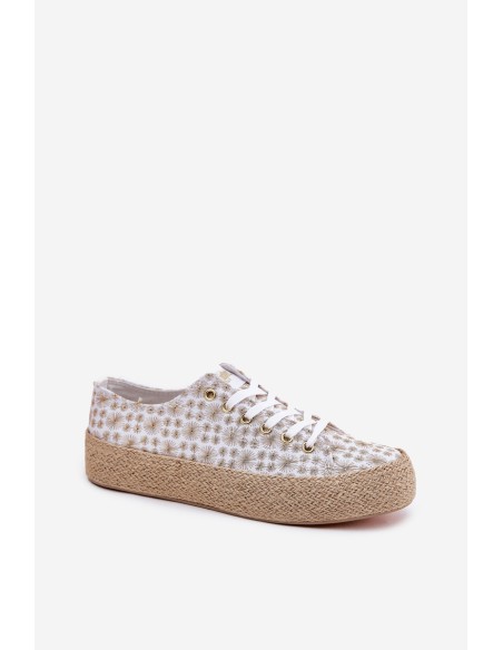 Patterned Women's Sneakers On Platform With Braiding Lee Cooper LCW-25-08-3648L White-Gold