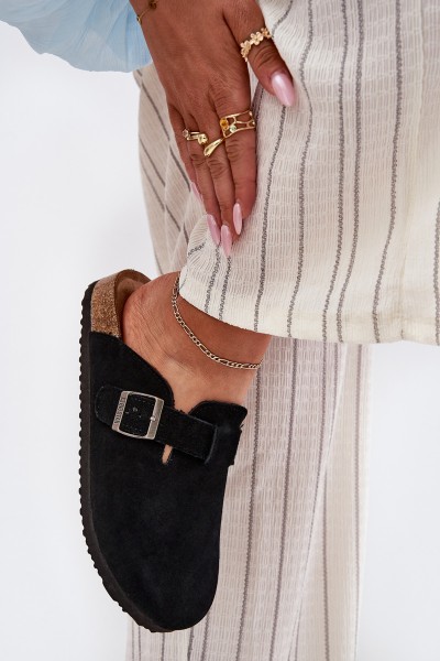 Suede Ladies Clogs With Buckle Big Star RR274A384 Black