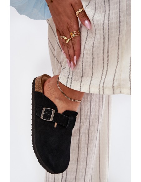Suede Ladies Clogs With Buckle Big Star RR274A384 Black