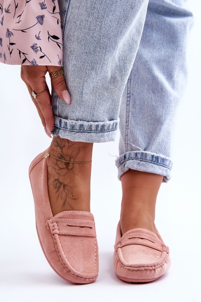 Moteriški zomšiniai mokasinai šviesiai rožiniai „Lenvie“