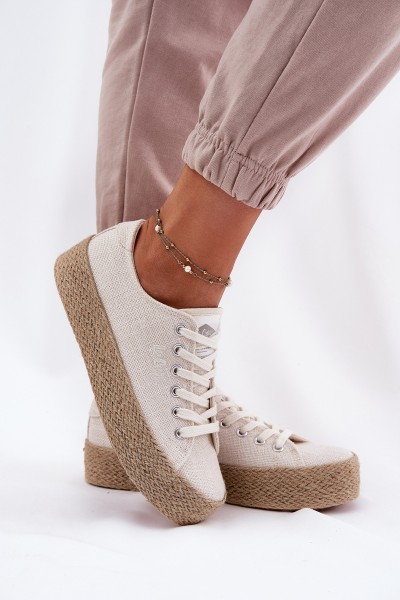 Womens Platform Sneakers With Weaving Lee Cooper LCW-25-02-3284 Light Beige