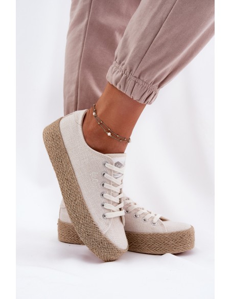 Womens Platform Sneakers With Weaving Lee Cooper LCW-25-02-3284 Light Beige