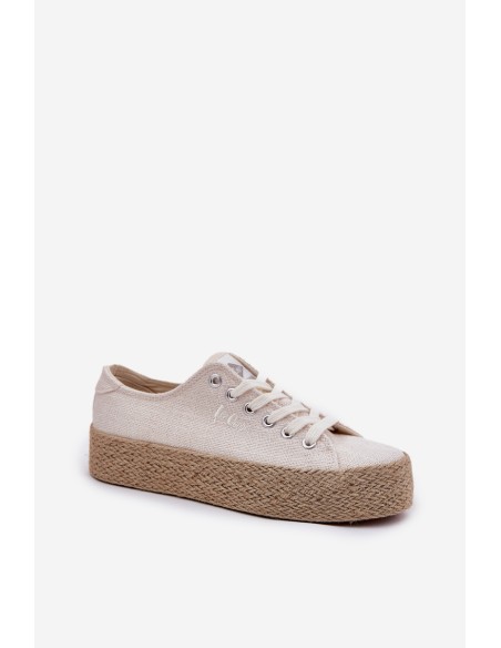 Womens Platform Sneakers With Weaving Lee Cooper LCW-25-02-3284 Light Beige