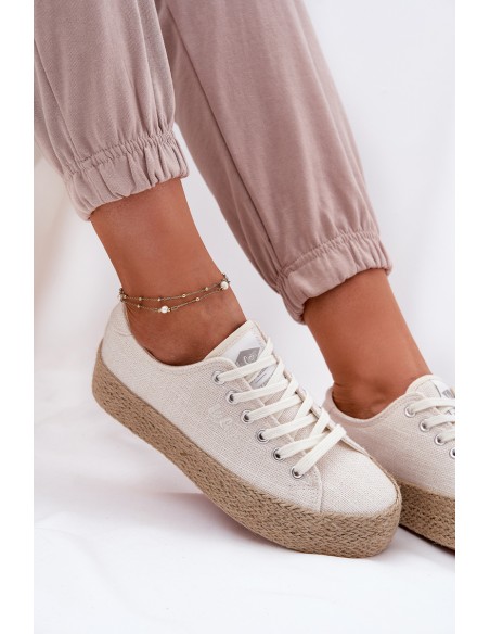 Womens Platform Sneakers With Weaving Lee Cooper LCW-25-02-3284 Light Beige
