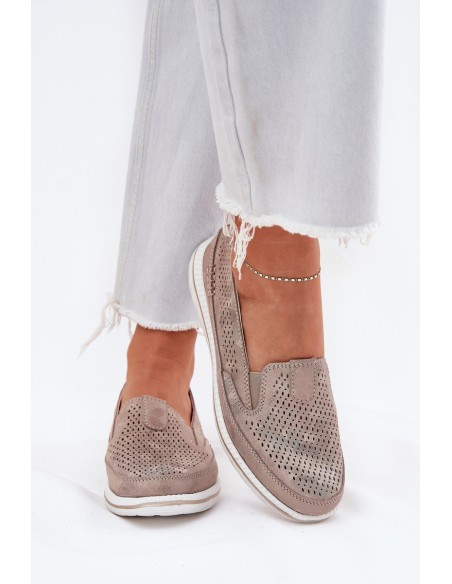 Suede Slip-on Shoes Beige-Gold Inez