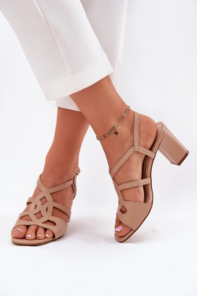 Women's sandals on block heel beige Sergio Leone SK884