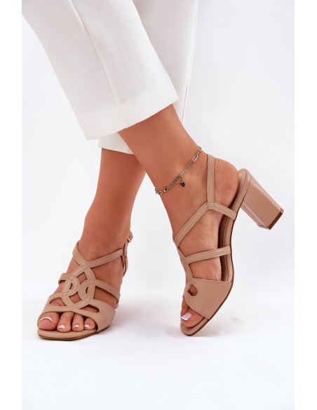 Women's sandals on block heel beige Sergio Leone SK884