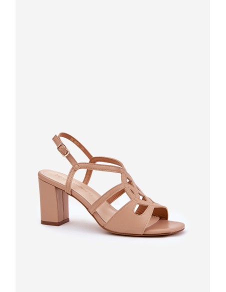 Women's sandals on block heel beige Sergio Leone SK884