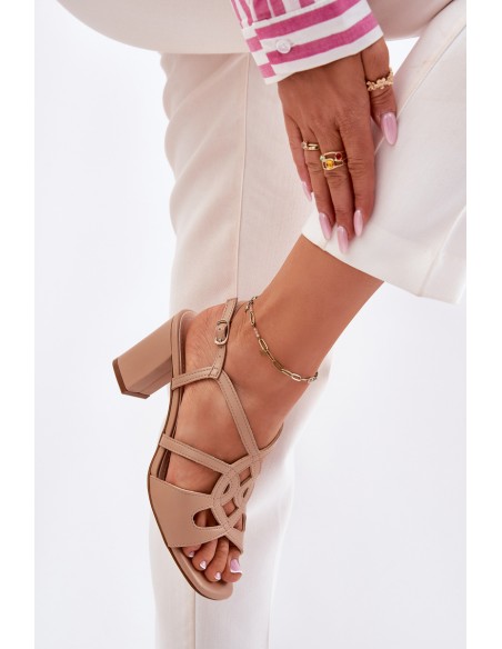 Women's sandals on block heel beige Sergio Leone SK884