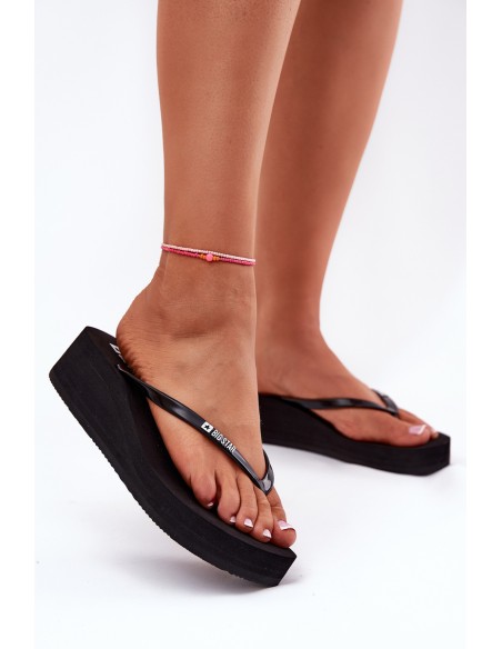 Wedge Heeled Ladies Flip Flops Big Star RR274A549 Black