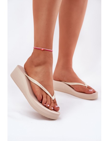 Wedge Women Japanese Flip Flops Big Star RR274A551 Beige