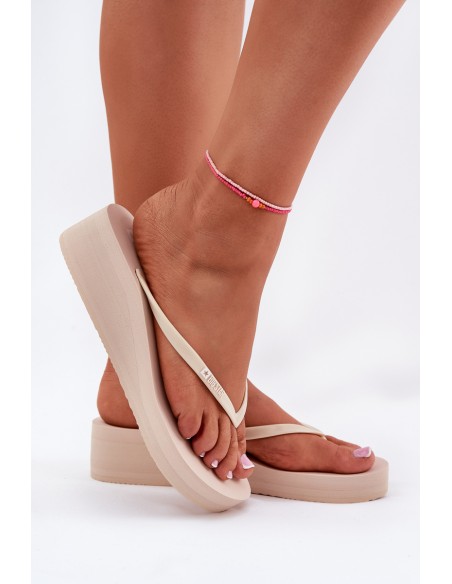 Wedge Women Japanese Flip Flops Big Star RR274A551 Beige