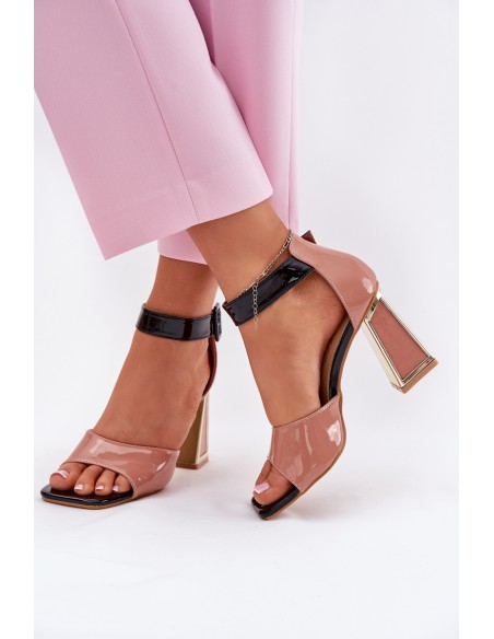 Lacquered Women's Sandals On Heel Vinceza 20266 Pink