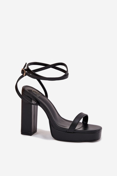 Womens Heeled Sandals With Strap Black Fevenne