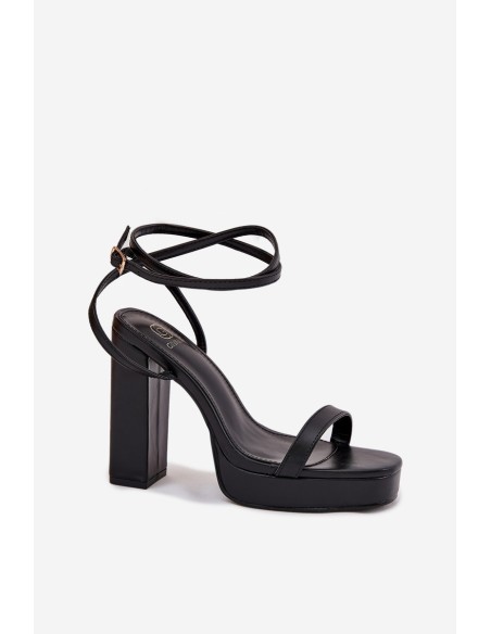 Womens Heeled Sandals With Strap Black Fevenne