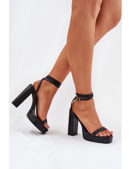 Womens Heeled Sandals With Strap Black Fevenne