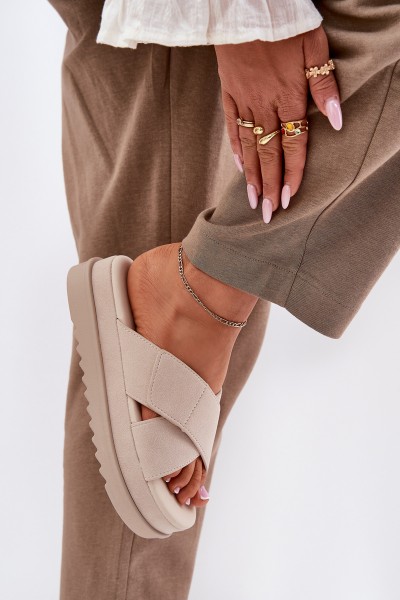 Women s Platform Slippers With Intertwining Straps Beige Rinasara