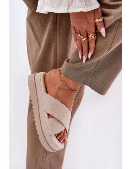 Women s Platform Slippers With Intertwining Straps Beige Rinasara