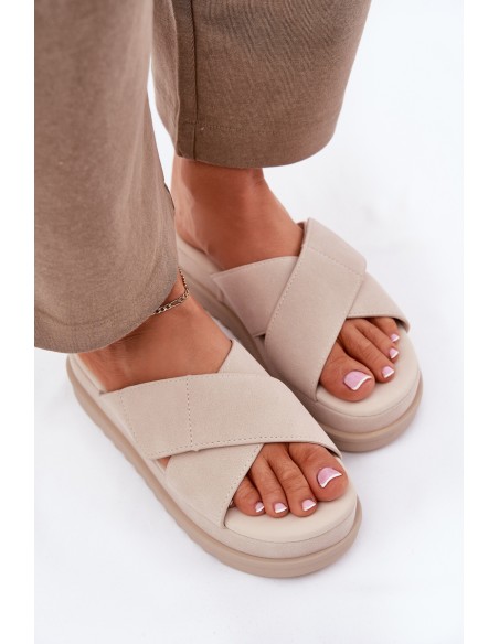 Women s Platform Slippers With Intertwining Straps Beige Rinasara
