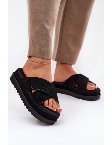 Womens platform sandals with intertwining straps black Rinasara