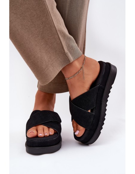 Womens platform sandals with intertwining straps black Rinasara