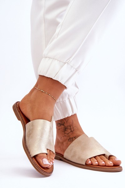 Women's Leather Flip Flops Light Gold Amite 2