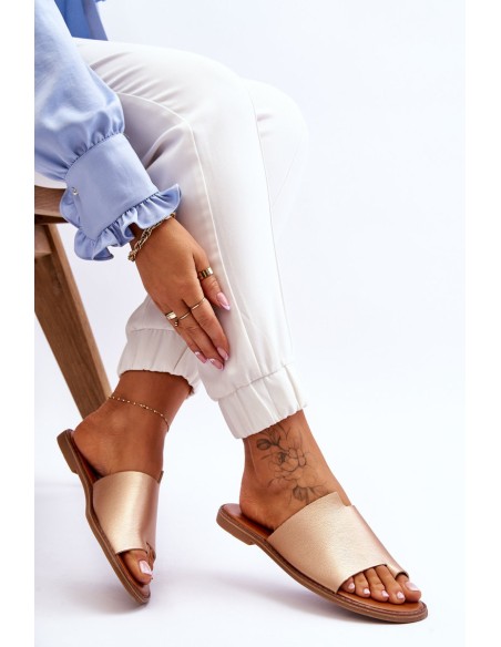 Women's Leather Flip Flops Gold Amite