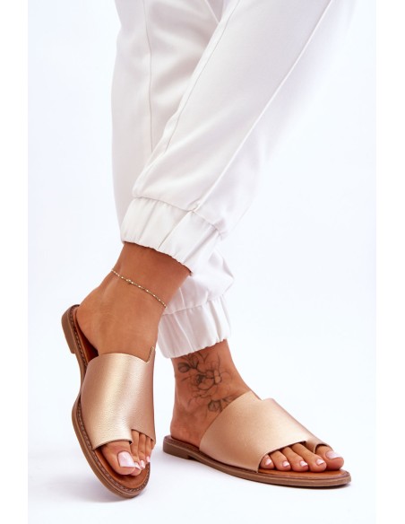 Women's Leather Flip Flops Gold Amite