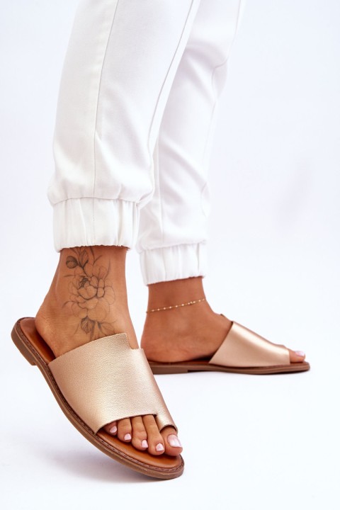 Women's Leather Flip Flops Gold Amite