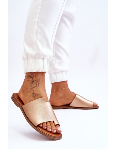 Women's Leather Flip Flops Gold Amite