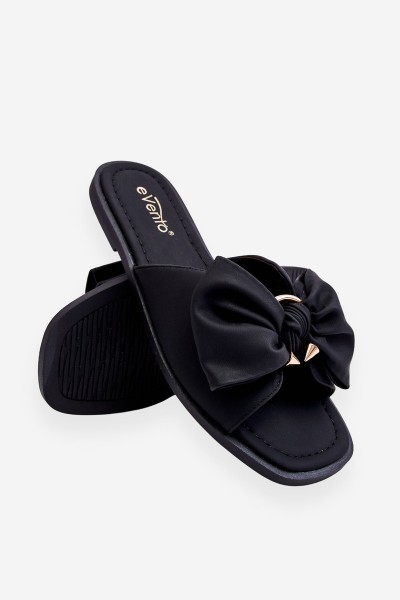 Women's Leather Slippers With Bow Black Becky 2