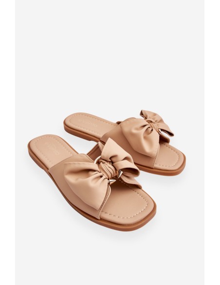 Women's Leather Slippers With Bow Beige Becky