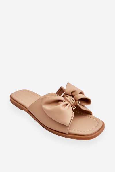 Women's Leather Slippers With Bow Beige Becky 2