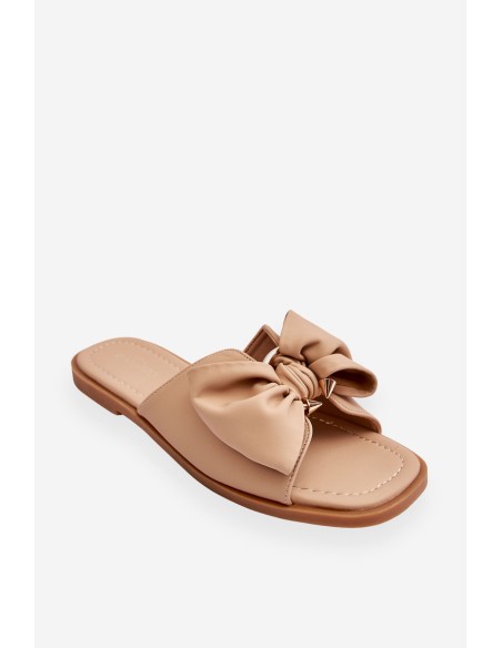 Women's Leather Slippers With Bow Beige Becky