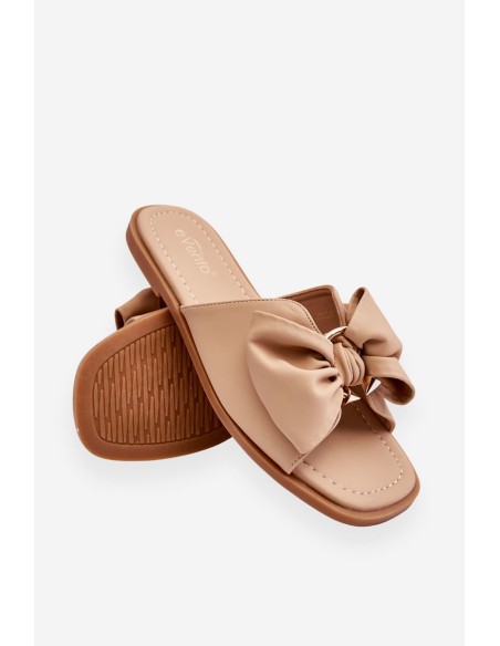 Women's Leather Slippers With Bow Beige Becky