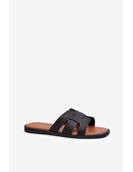 Flat Women's Flip-Flops Made of Faux Leather Black Risamay