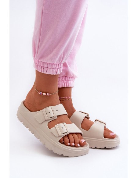 Women's Foam Platform Slides Beige Melorea