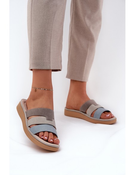 Comfortable Women's Slippers Beige-Blue Oxena