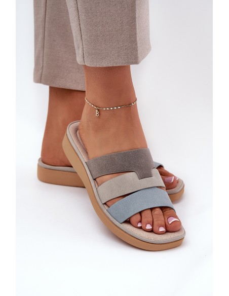 Comfortable Women's Slippers Beige-Blue Oxena