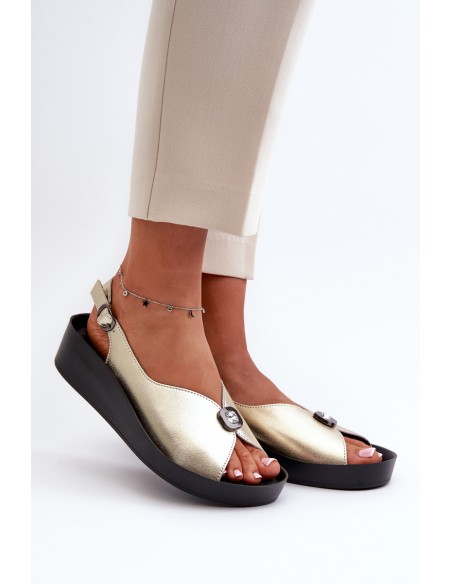 Leather Women's Wedge And Platform Sandals S.Barski KV51-020 Gold