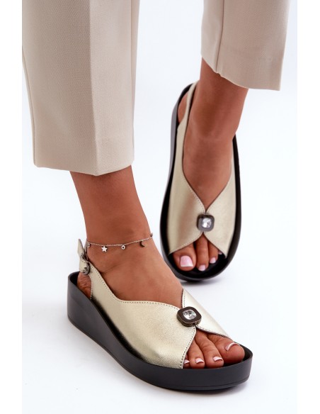 Leather Women's Wedge And Platform Sandals S.Barski KV51-020 Gold