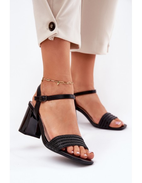 Womens Sandals On A Heel With Rhinestones And Weaving 62228 Black Vinceza