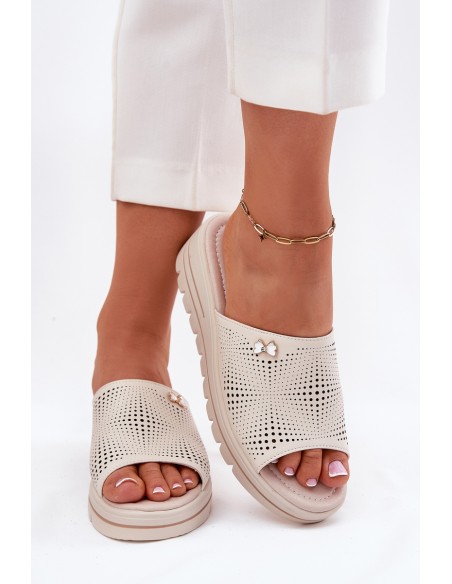 Women's Leather Wedge Sandals Beige Vinceza 41477