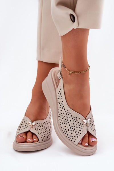 Womens Leather Wedge Sandals Vinceza 41476 Beige